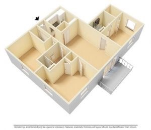 Floor plan for 3 beds, 2 baths, 1034 sqft